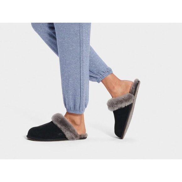 🆕Women's Black/Grey Imported Sheepskin Dyed Sheep Fur Suede upper Slipper - Picture 9 of 10